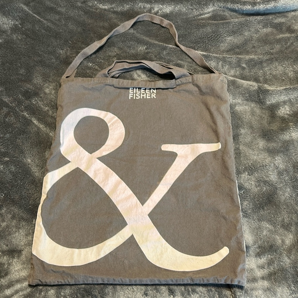 Eileen Fisher gray 100% organic cotton logo tote bag.